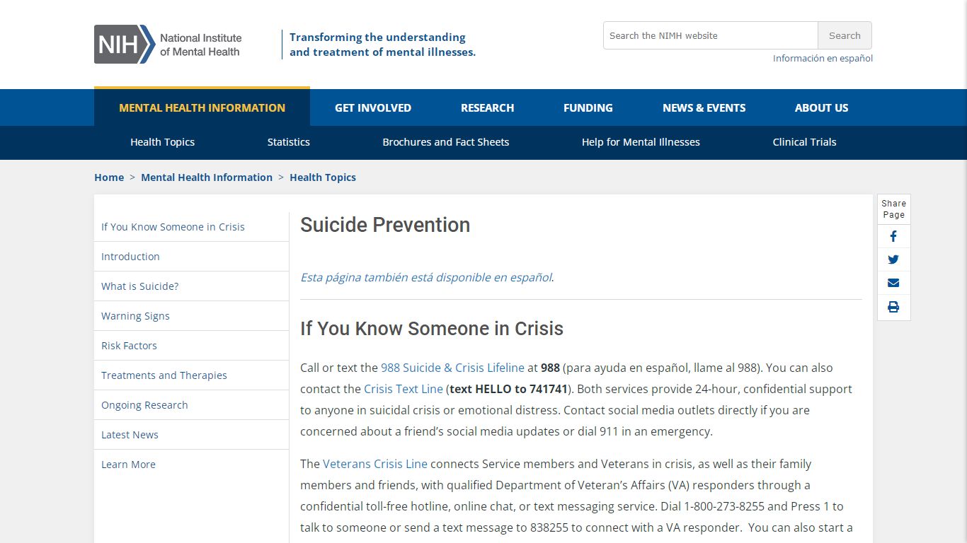 NIMH » Suicide Prevention - National Institute of Mental Health (NIMH)