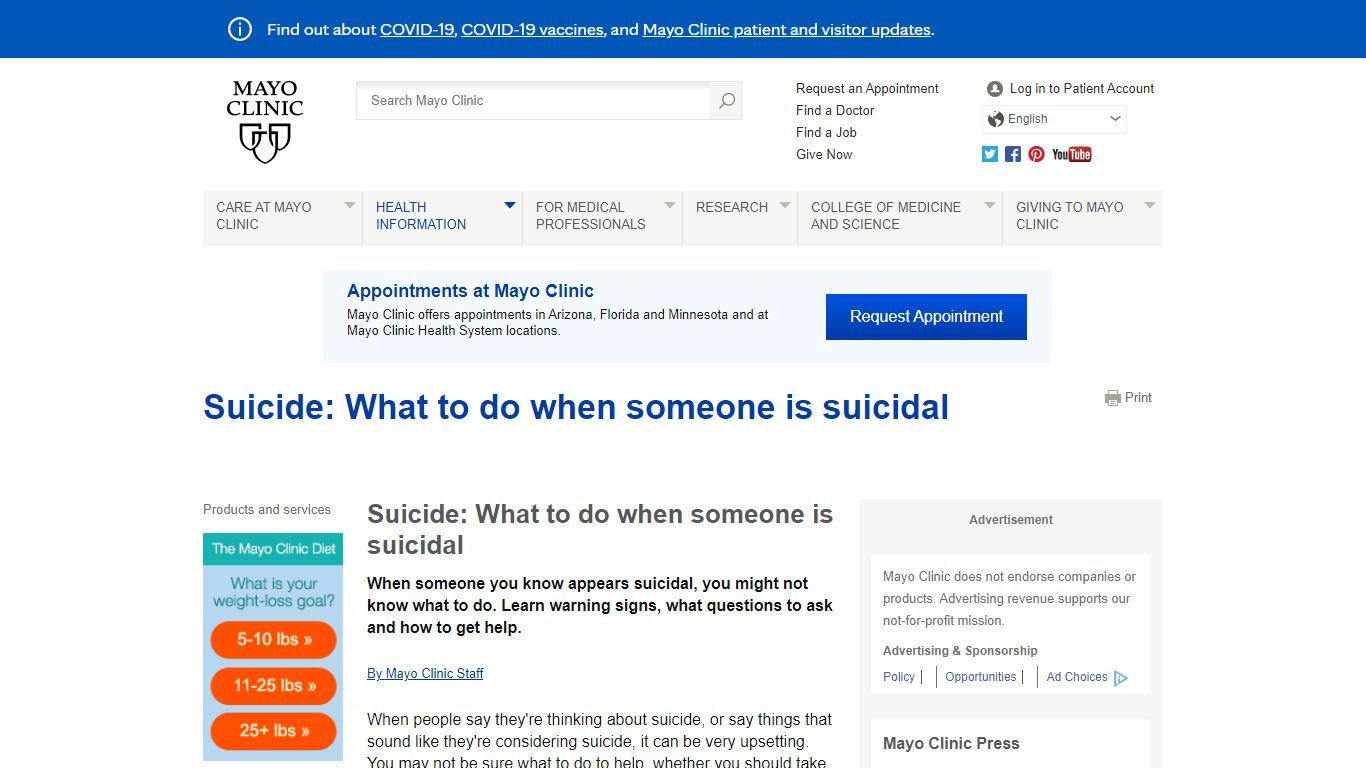 Suicide: What to do when someone is suicidal - Mayo Clinic